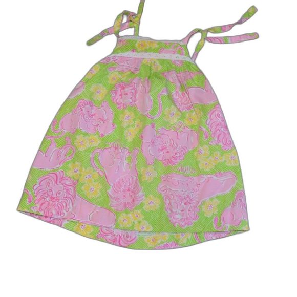 Lilly Pulitzer HTF Lounging Lions Pink Green Cubs Infant Baby Girl Jumper Dress - Picture 8 of 8